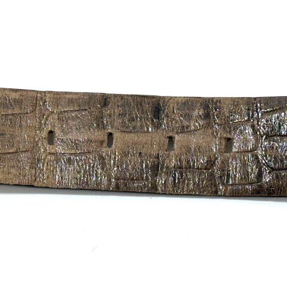 Talbots‎ Brown Leather Crocodile Embossed Belt Gold Rectangle Buckle Size Medium - Picture 14 of 16